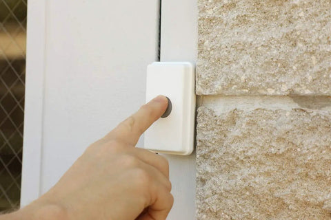 Wireless Door Alarm Kit With 4000 Ft Range 120 dB Siren And Red Flashing Strobe Push Button Or Magnetic Door Sensor in use