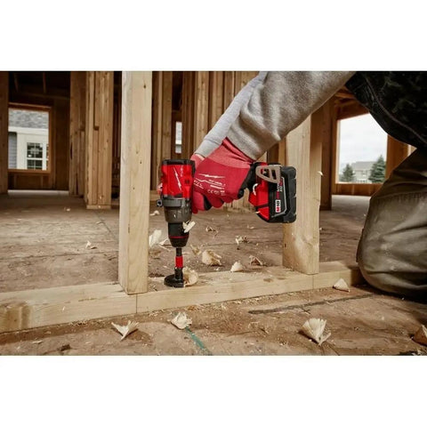 Half Inch Compact Cordless Drill Driver Kit Featuring Rock Solid Metal Chuck And Carbide Teeth For Ultimate Bit Retention and Straight Up No Nonsense Performance in action drilling wood
