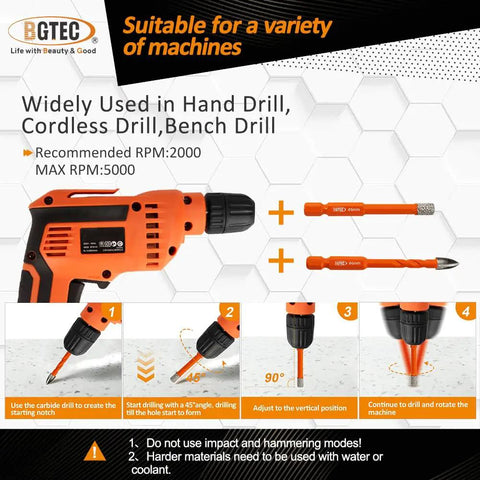 Orange drill and bits set for Dry Diamond Drill Bits Set With Quick Change Hex Shank For Granite Marble Porcelain Ceramic Tile.