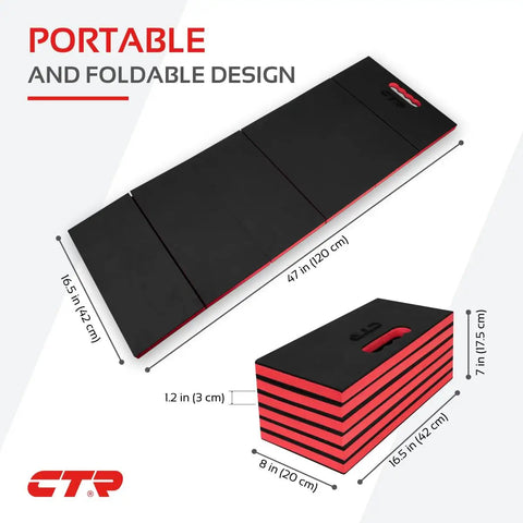 Mechanic Kneeling Pad Folding Mat For Under Car Work Pro Grade Heavy Duty EVA Foam Cushion with carry handle, unfolded and folded view