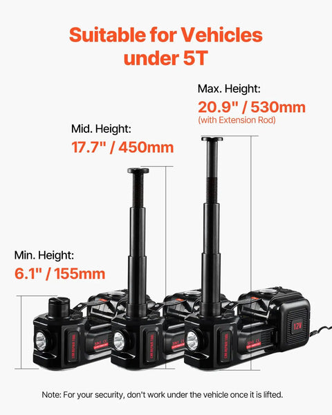 Electric Car Jack 5 Ton With Built In Inflator All In One 12V Tire Change Kit Scissor Jack height comparison