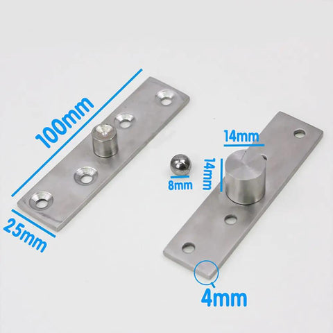 Heavy Duty 360 Degree Cabinet Pivot Hinge Smooth Spinning 304 Stainless Steel Secret Door Fixture Easy Peasy Diy Mount Built Tough No Sweat Installation Reliable Cupboard Hardware Set Size One Hundred Millimeters, 100x25mm hinge with mounting holes.