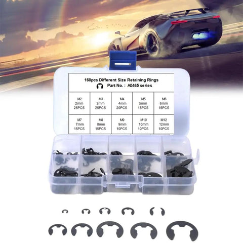 Durable Metal E Clip Assortment Kit With 147 Pieces And Sizes From 2mm To 12mm Portable Grab And Go Organizer Case Perfect For DIY Projects Home Repairs Crafting And Electronics Work Built To Last in open case showing compartments