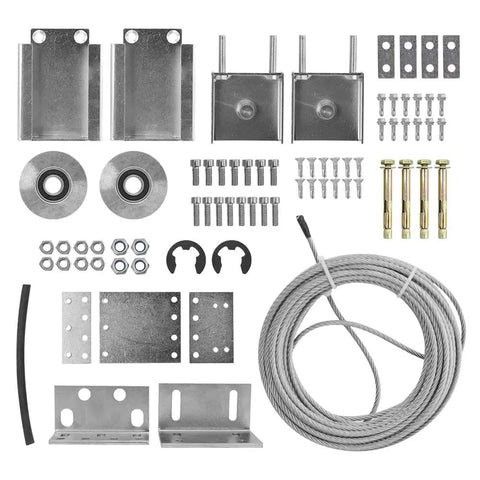 Telescopic Sliding Gate Opener Hardware Kit Built Tough With Galvanized Pulleys 32.8ft Stainless Steel Cable Mounting Brackets And Bolts