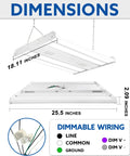 LED High Bay Light With Motion Sensor 161W 21735 Lumens 5000K Daylight, dimensions and dimmable wiring details shown
