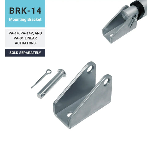 BRK-14 mounting bracket for linear actuators compatible with 12V Mini Linear Actuator With 8 Inch Stroke, 35 Lbs Force.