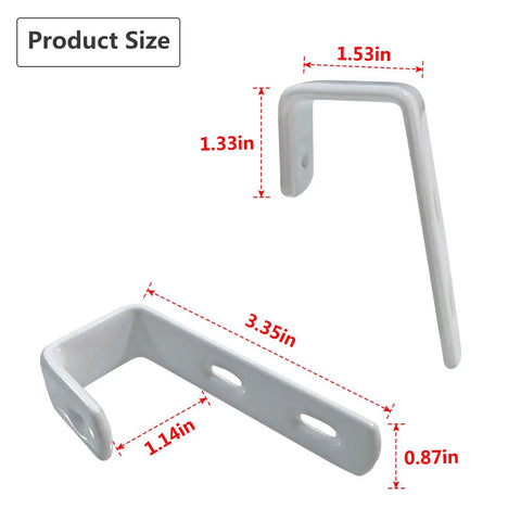 Top Shelf Heavy Duty Four Piece Bunk And Loft Bed Ladder Brackets Rust Resistant PVC Coated Stainless Steel Angular Support Hooks showing dimensions.