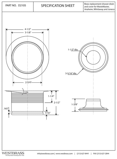 Specification sheet of 3-1/2 Inch EZ Mount Brass Kitchen Sink Disposal Drain Flange And Stopper Matte Black Easy Install dimensions