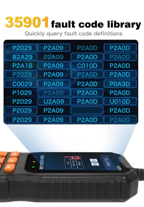 Professional OBD2 Car Diagnostic Scanner And Engine Code Reader Tool For Chevrolet Spark EV displaying fault code library.