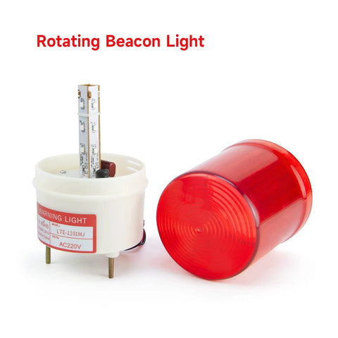 Heavy Duty Rotating Warning Light With Punchy 90Db Buzzer Red Industrial Beacon Alarm For Real Jobsites And Rig Gear 110V Ac Revolving Siren Flasher With Bolt Down Mount showing red strobe lamp and base.