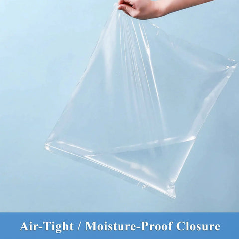 Beefy Storage Solutions Featuring Eighty Count Extra Large Reclosable Plastic Bags Measuring 16 X 18 Inches held in hand.