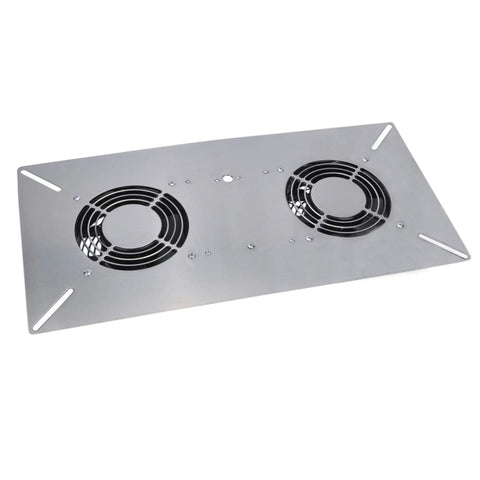 220 CFM Stainless Steel Crawl Space Vent Fan With Dual Fans, Dehumidistat And Thermostat, shown in stainless steel with dual fan grilles