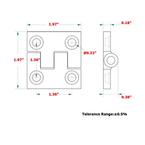 Heavy Duty Square Marine Hinge Built Tough As Nails From Top Tier Sus316 Stainless Steel With Sleek Swinging Motion and Elite Rust Defense For Boat Decks And Cabin Doors Selling As A 1.97 Inch Two Pack Setup, dimensions diagram.