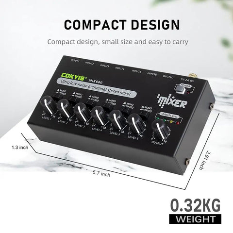 Compact Six Channel Mini Audio Mixer For Live Gigs And Home Studios With Ultra Low Noise And Independent Microphone Control
