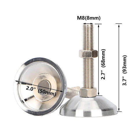 4 Pack Heavy Duty Leveling Feet M8 Thread For Workbenches And Machinery Swivel Levelers With Nuts Adjustable Height And Leveling Carbon Steel Furniture Support Legs, 50mm base