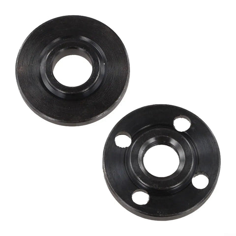 Pair Of Heavy Duty Angle Grinder Adapter Plates Featuring M10 Flange Nuts For 125 Mm And 100 Mm Power Tools Smoothly Mounts 16 Mm And 20 Mm Inner Bore Cutting Discs Dead Nuts On The 22.2 Mm Shaft Shop Staple, showing two black flange nuts with central openings.