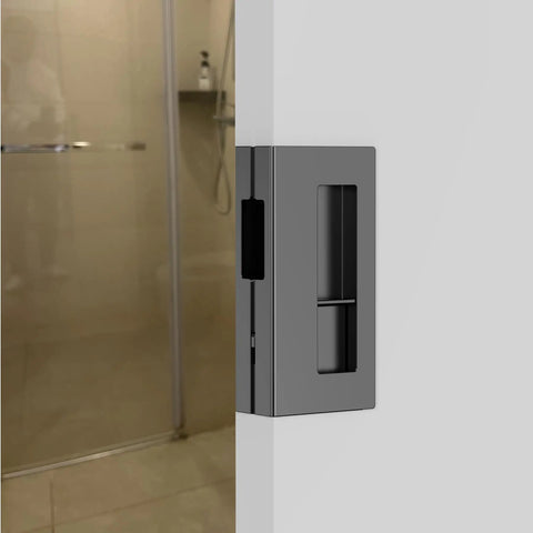 Privacy Pocket Door Pull With Lock Matte Black Stainless Steel Hidden Screws for 1-3/8 Inch Pocket Doors