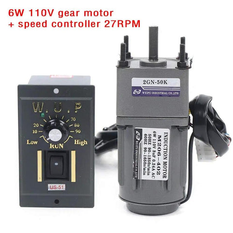 Workhorse 110V 6W AC Gear Motor With Single Phase Design 27 RPM Geared Motor And Variable Speed Controller
