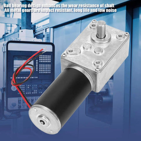 high torque 24V DC gear motor with 8mm shaft and metal gears, ideal for robotics and automation projects, featuring ball bearings