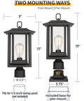 Outdoor Post Light Fixture Two Pack Large Not Solar 110 To 120V AC Black Cast Aluminum With Clear Glass, post and pier mount