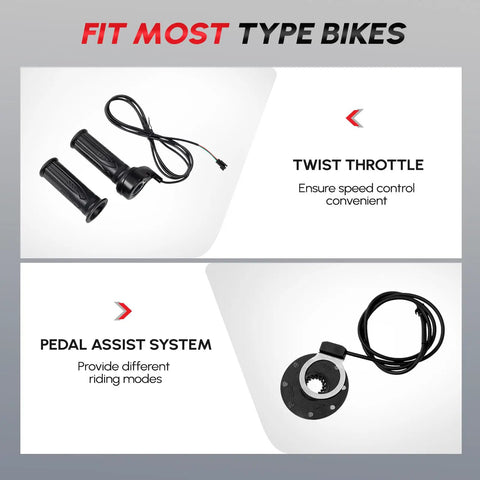 Beefed Up 48V 1200W Front Wheel Ebike Conversion Kit twist throttle and pedal assist components for 26 inch bikes