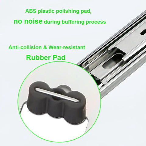 Close-up of 22 Inch Full Extension Ball Bearing Drawer Slides Set, showing rubber pad for noise reduction with side mount bracket.