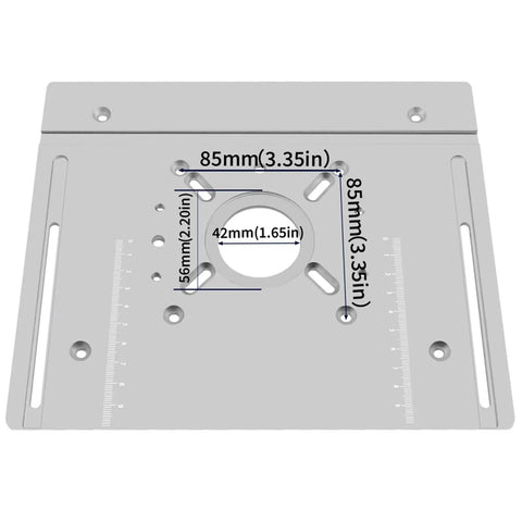 Dioche Router Table Insert Plate Aluminum Alloy Wood Milling Flip Board For Trimmers And Engraving Machines Set Of 2 showing dimensions and features.