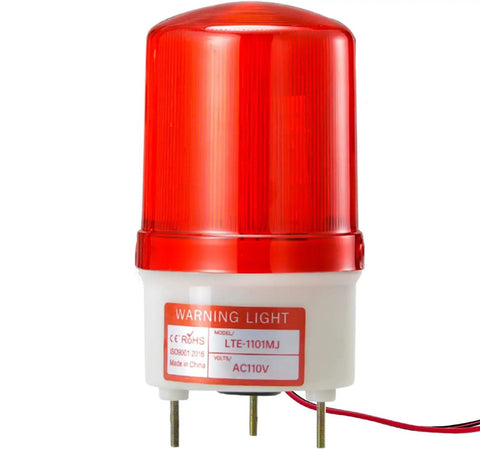 Heavy Duty Rotating Warning Light With Punchy 90Db Buzzer Red Industrial Beacon Alarm For Real Jobsites And Rig Gear 110V Ac Revolving Siren Flasher With Bolt Down Mount - Red rotating beacon lamp with AC110V plug.