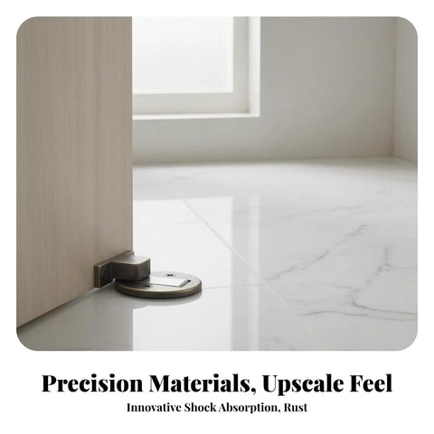Heavy Duty Floor Door Catch Black keeps doors from slamming shut, sturdy metal holder installed on floor.