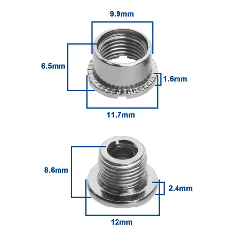 Technical diagram of 10 Piece Bicycle Chainring Screws and Crank Bolts Kit dimensions, showcasing carbon steel fasteners for mounting and shifting