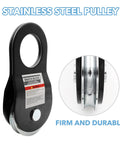 Snatch Block Recovery Pulley For Off Road Heavy Duty Winch Use With Synthetic Rope Or Steel Cable Universal Tackle Block For Truck Tractor ATV And UTV Black 10T, black stainless steel pulley