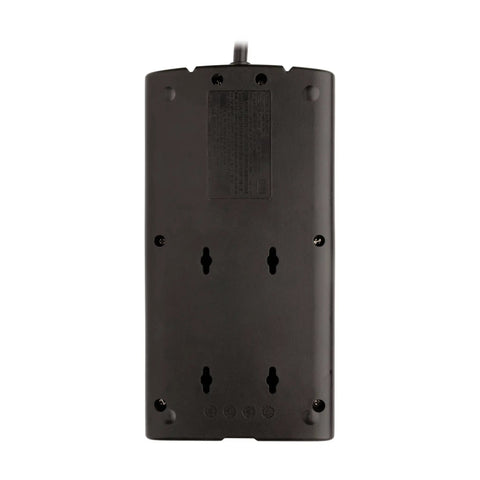 Back view of 8 Outlet Flat Plug Surge Protector Power Strip With 1440 Joules UL Listed 8 Foot Cord, showing wall-mount holes.