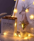 Warm White LED Star String Lights 10 Ft Battery Operated For Indoor Outdoor Decor, stars draped on deer picture frame