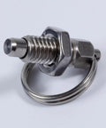 Solid As A Rock 4 Piece Stainless Steel Indexing Plunger Pins With Spring Loaded Knobs For Precision Positioning Heavy Duty Furniture Assembly And Industrial Mounting Gear close-up of a single stainless steel indexing plunger pin.