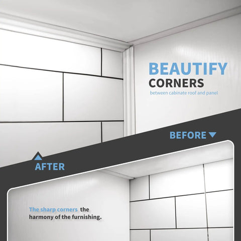Before and after of Peel And Stick Flexible Quarter Round Molding Trim For Walls Ceilings, Four Fifths Inch Wide, White, Easy Install