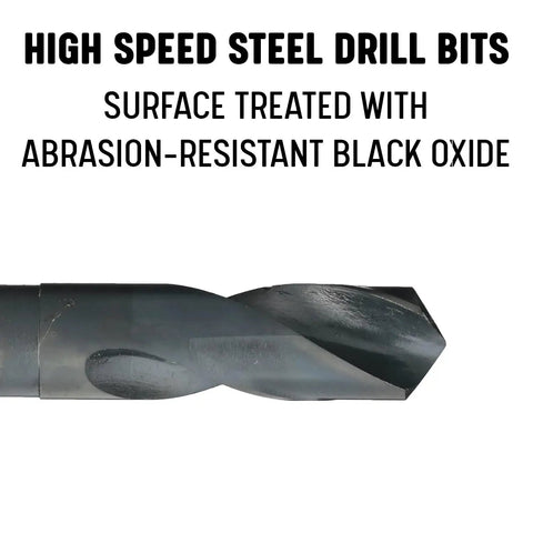 Close-up of 7/8 Inch Reduced Shank High Speed Steel Drill Bit With 1/2 Inch Shank DWDRSD Series Go-To General Purpose HSS Drill Bit Black Oxide Coating