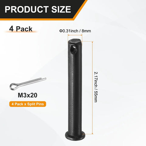 4 Pack M8x55mm Single Hole Clevis Pins Black Heavy Duty for Quick Assembly and Reliable Fastening in Auto, Farm, Aviation, Construction, and Rigging Projects for Industrial Uses, 8mm x 55mm