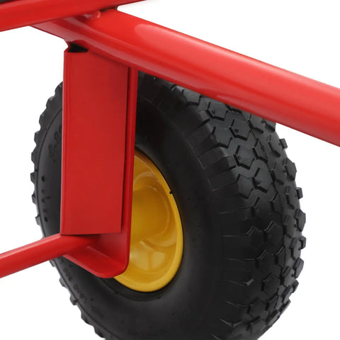 Close-up of ten inch inflatable tire on Rock Solid Six Wheel All Terrain Dolly 1200 Pound Heavy Duty Moving Cart.