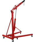 Heavy Duty 2 Ton Folding Engine Hoist 4000 LB Cherry Picker Telescopic Boom with hydraulic lift and rolling stand.