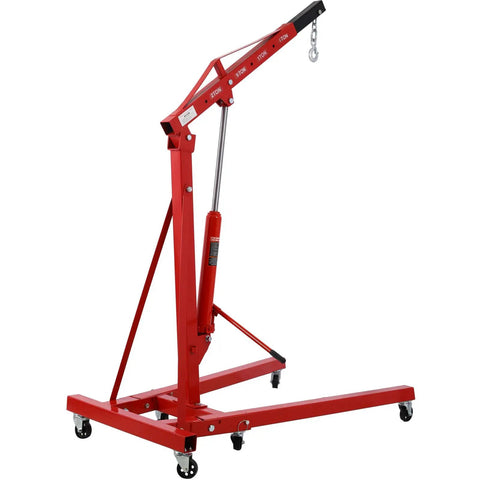 Heavy Duty 2 Ton Folding Engine Hoist 4000 LB Cherry Picker Telescopic Boom with hydraulic lift and rolling stand.