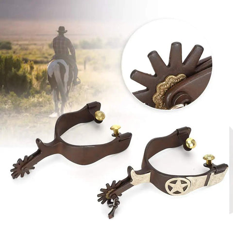Antique Brown Western Style Horse Spurs 1 Pair With Hand Carved Decoration for Boots men and women cowboy boots