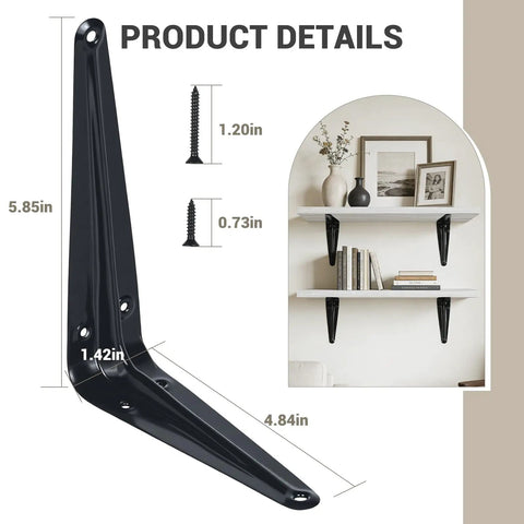 Beefy Heavy Duty Metal Floating Shelf Brackets 5x6 Inch Black L Shaped Wall Mount Supports with screws and wall-mounted shelves