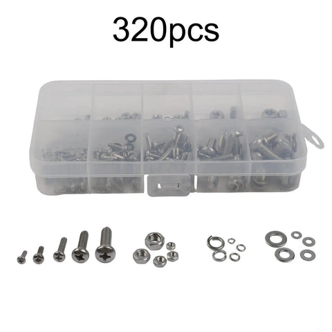 320 Piece 304 Stainless Steel Hex Nut And Bolt Kit With Washers Assortment Set For Home Auto And Marine Projects Rust Resistant Hardware In 5 Sizes From 2mm To 5mm in case