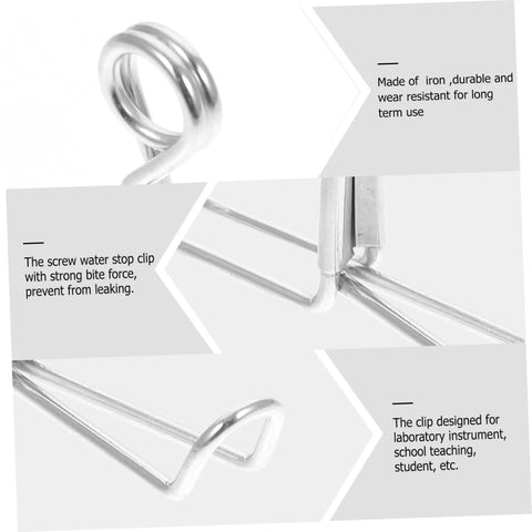 Close-up of Water Flow Control Shutoff Clamp and Tubing Clips Set of 20, galvanized rust-resistant construction shown in detail.
