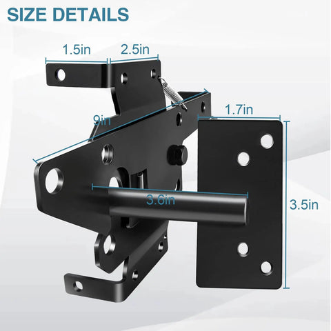 Heavy Duty Self Locking Gate Latch And Hinges Set Built Hella Tough For Vinyl Wood And Metal Fences, size details.