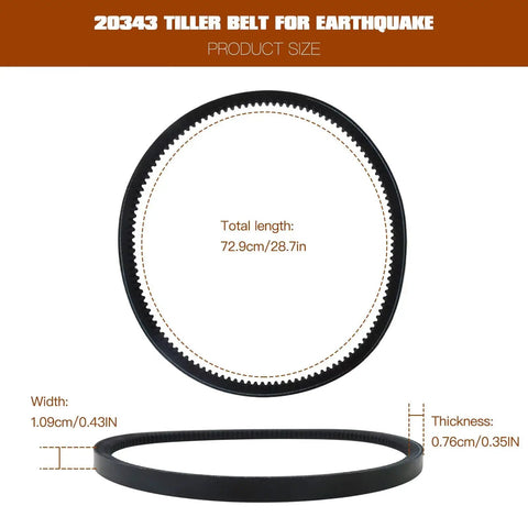 Beefy Drive Belt 12 X 728 4L Tooth HA For Rear Tine Tiller Cultivator Replacement, dimensions shown in diagram