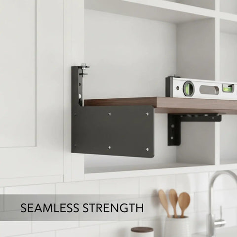 Hidden Wall Mount Bracket L Shaped Steel Support For Floating Shelves TV Consoles And Cabinets installed with shelf