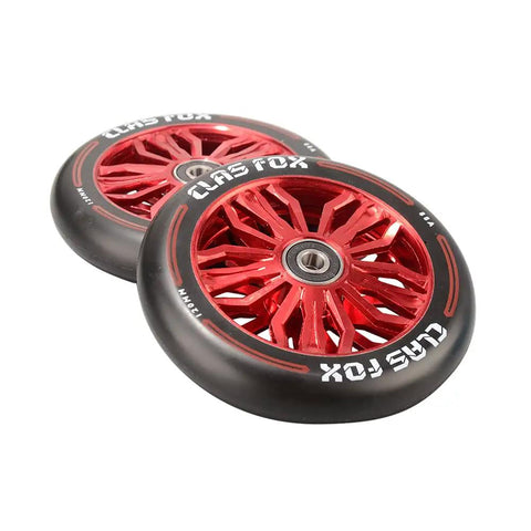 Real Heavy Duty Pro Scooter Wheels With Abec 9 Bearings 120 X 24 MM Forged Aluminum Core 88A Polyurethane in red