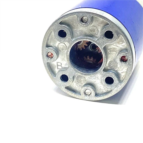 Close-up view of 36 Mm Planetary Gearbox For 550 Dc Motor High Ratio 516, showcasing metal components and gear details.