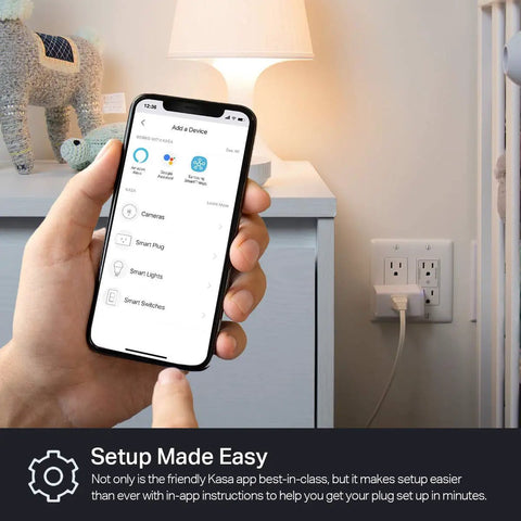 Person setting up device using app with Three Pack Smart Plugs That Work With Alexa And Google Assistant IFTTT No Hub Required